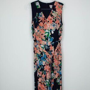 Chicos Womens Floral Liquid Knit Jumpsuit Size L 2 Sleeveless Stretch Tropical